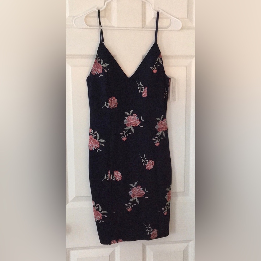 Navy Floral Embordered Midi Dress, S
